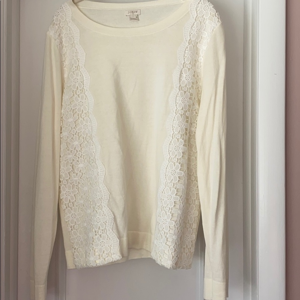 JCrew Teddie sweater with lace accents, size L